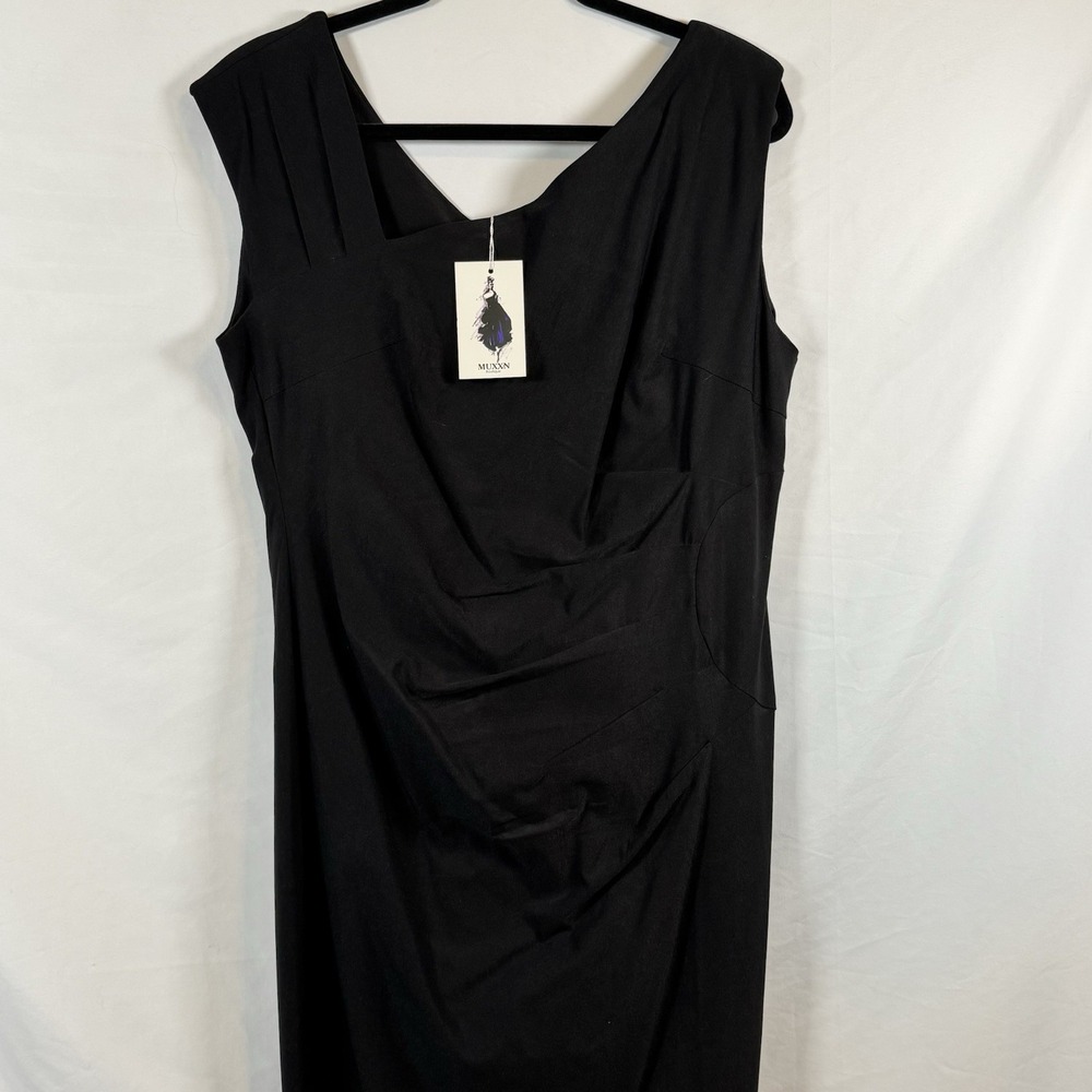 MUXXN Black Ruched Bodycon Midi Dress Sleeveless Women's 3X NWT Cocktail Party - Picture 3 of 12